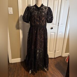 Self-Portrait Elegant Black Lace Maxi Dress